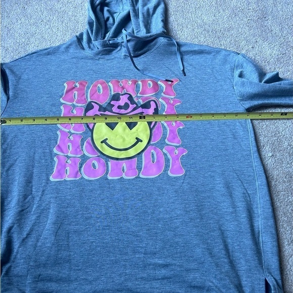 Howdy Howdy Smiley Face Disco Cowgirl Pink Gray Lightweight Pullover Top - Picture 3 of 6